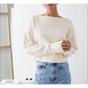 & Other Stories Women's Boat Neck Cropped Knit Sweater Cream Size Small